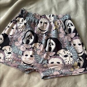 Floral Horror Mask Print Shorts